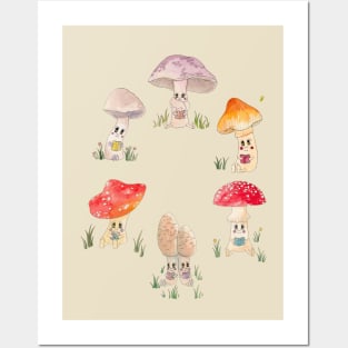 Mushrooms Readings Books in a Woodland Forest Posters and Art